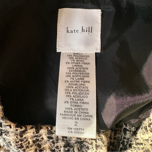 Vintage Kate Hill Tweed Button Front Jacket Black Cream - Picture 9 of 9